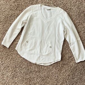 White V-Neck Long Sleeve Top